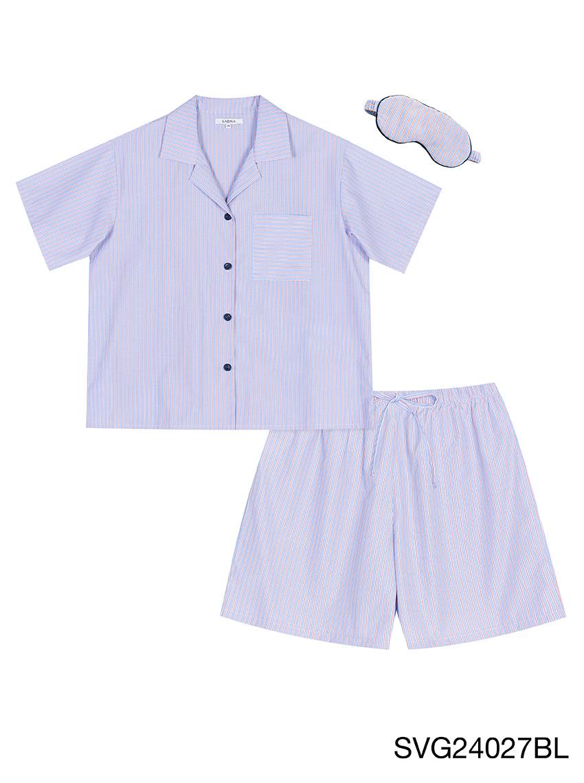Sleepwear เซ็ตชุดนอน UNISEX เสื้อแขนสั้น กางเกงขาสั้น แถมฟรี ผ้าปิดตา