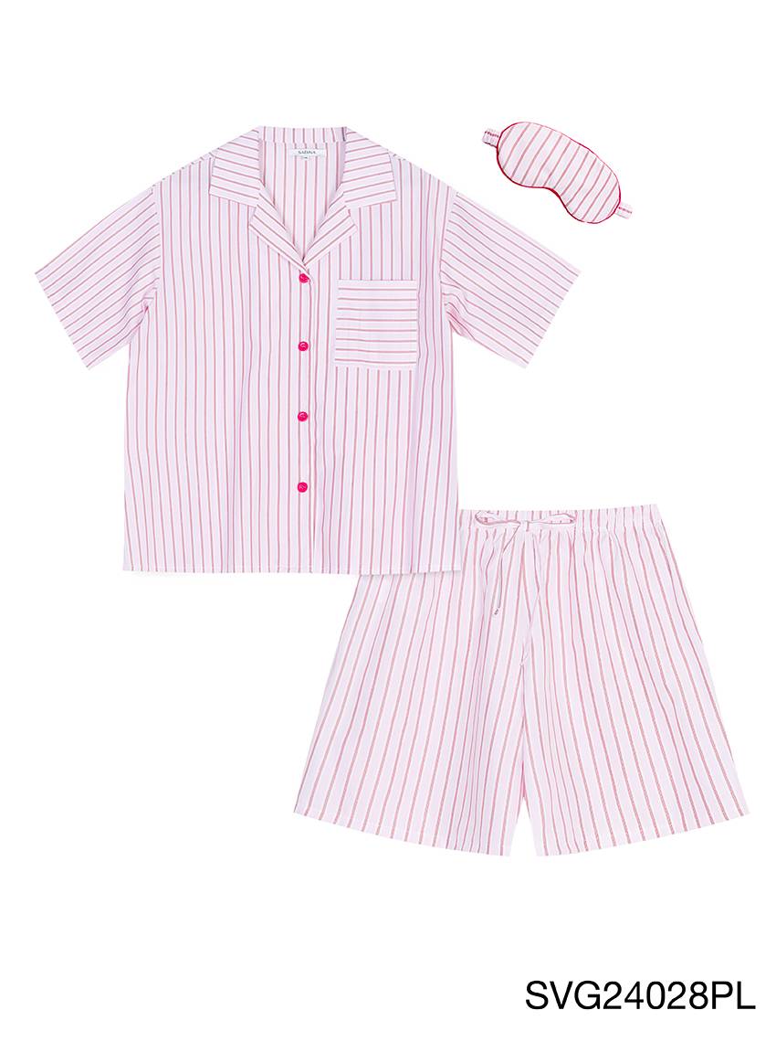 Sleepwear เซ็ตชุดนอน UNISEX เสื้อแขนสั้น กางเกงขาสั้น แถมฟรี ผ้าปิดตา
