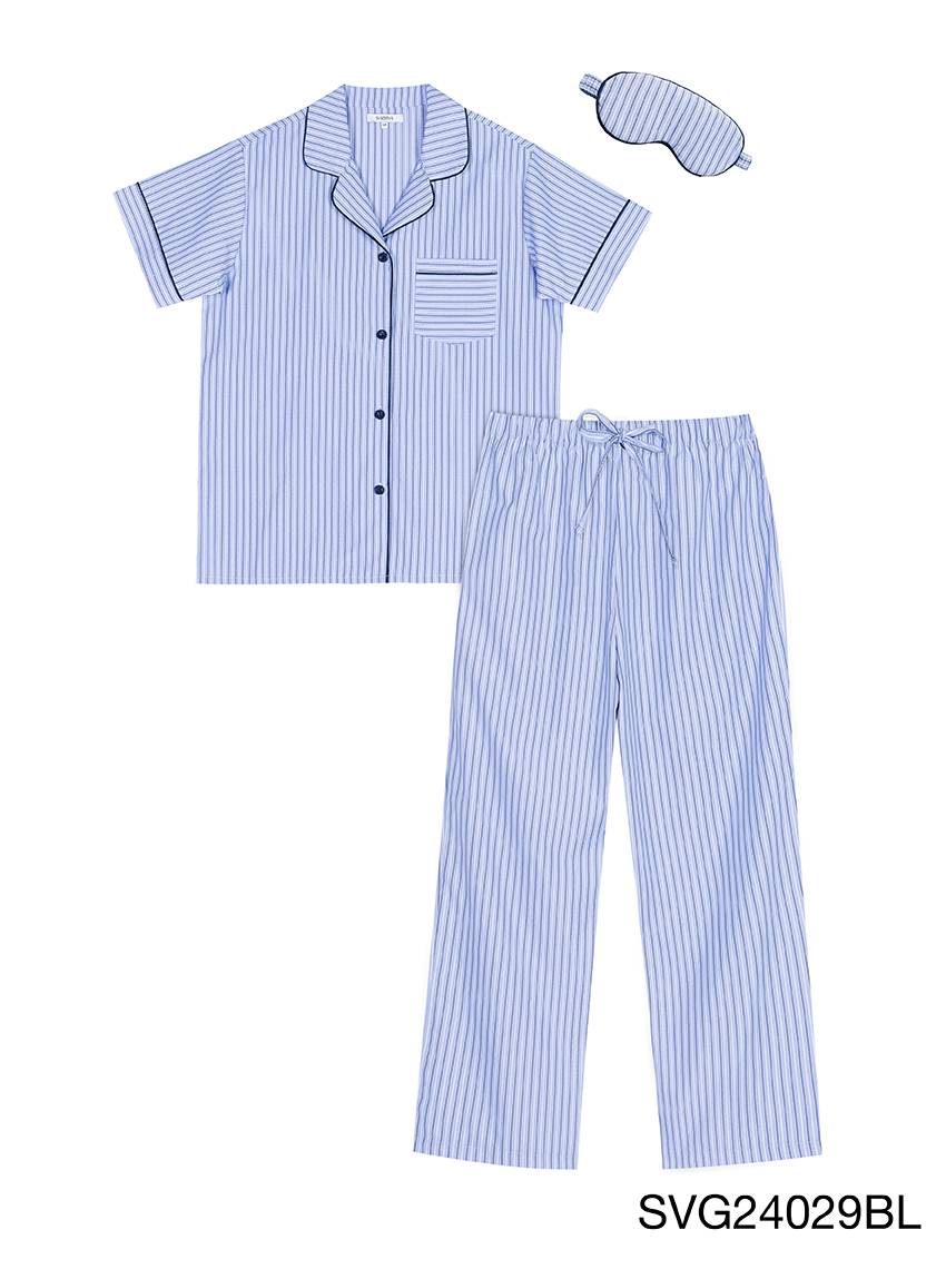 Sleepwear เซ็ตชุดนอน UNISEX เสื้อแขนสั้น กางเกงขายาว แถมฟรี ผ้าปิดตา